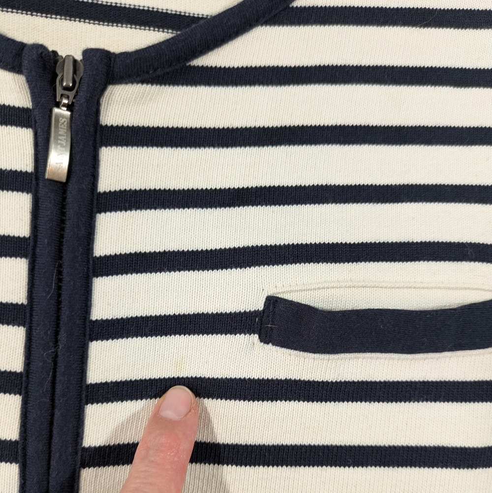 Saint James Atelier Navy Off White Striped Cardigan Zip Up Cotton Zip Up Size 12 - Picture 15 of 15